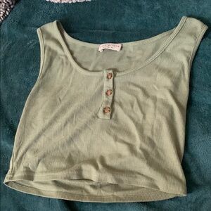 Paper Crane Green Cropped Buttoned Tank Top